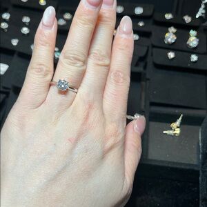 Sterling Silver Solitaire Moissanite Engagement Ring - White